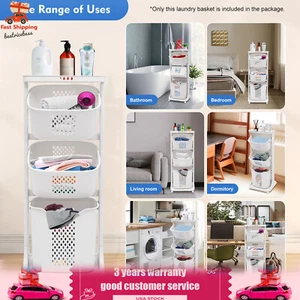 3 Tier Laundry Hamper Basket Sorter Clothes Storage Organizer Shelf Rolling Cart - Picture 1 of 16