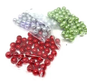 150x Jewellery Making 8mm RED/ SILVER/ GREEN Round Faux Pearls Beads - Picture 1 of 9
