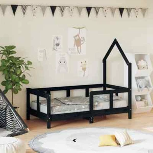Kinderbett Schwarz 70x140 cm Massivholz Kiefer - Bild 1 von 10