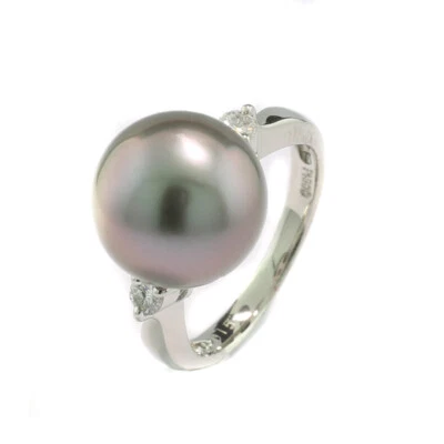 Tahitiperle Brillant Ring feine graue 12-mm-Perle 2 Brillanten 900er Platin, neu - Bild 1 von 4