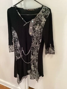 WARWICK JONES DRESS SIZE 12 size M STRETCH black grey boho - Picture 1 of 6
