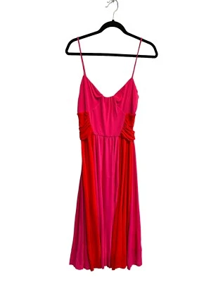 MSGM Milano Mujer Vestido Correa Espagueti Midi Color Bloque Rosa Naranja Talla 46/10 Foto 1 de 4