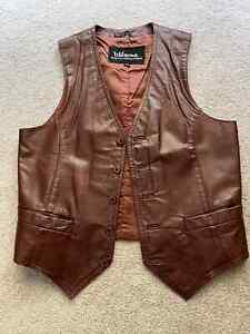 Vintage Mens Wilsons Genuine Brown Leather Skin Vest Jacket Size 38 M Medium 