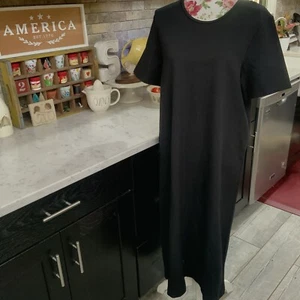 Orvis Vintage Size Large Black Maxi Dress Short Sleeve USA Made Rayon Stretch - Picture 1 of 12