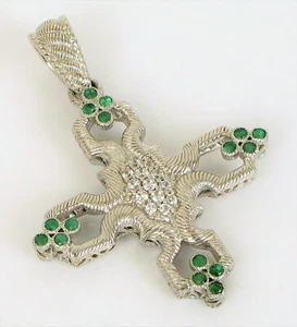 VTG BEAUTIFUL DESIGNER SIGNED JUDITH RIPKA STERLING SILVER CROSS EMERALD PENDANT - Picture 1 of 2