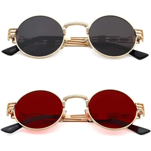 2x Vintage Steampunk Round Sunglasses Men Women Retro Classic Circle Sun Glasses - Picture 1 of 12