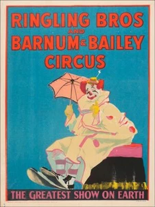 RINGLING BROS BARNUM & BAILEY CIRCUS CLOWN 16" HEAVY DUTY USA MADE METAL AD SIGN - Picture 1 of 1