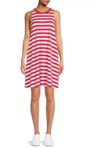 Abito donna Time & Tru rosso a righe senza maniche in maglia con tasche taglia L (12-14) nuovo con etichette - Foto 1 di 7