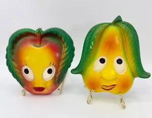 Vintage 1970 anthropomorphe Apfel & Birne Kreidegeschirr Küche Wanddekor Miller Studio - Bild 1 von 18