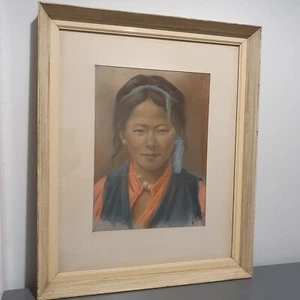 J.A. Hulbert (1900-1979) Mid 20th Century Pastel, Tibetan Girl. Original Art - Picture 1 of 10