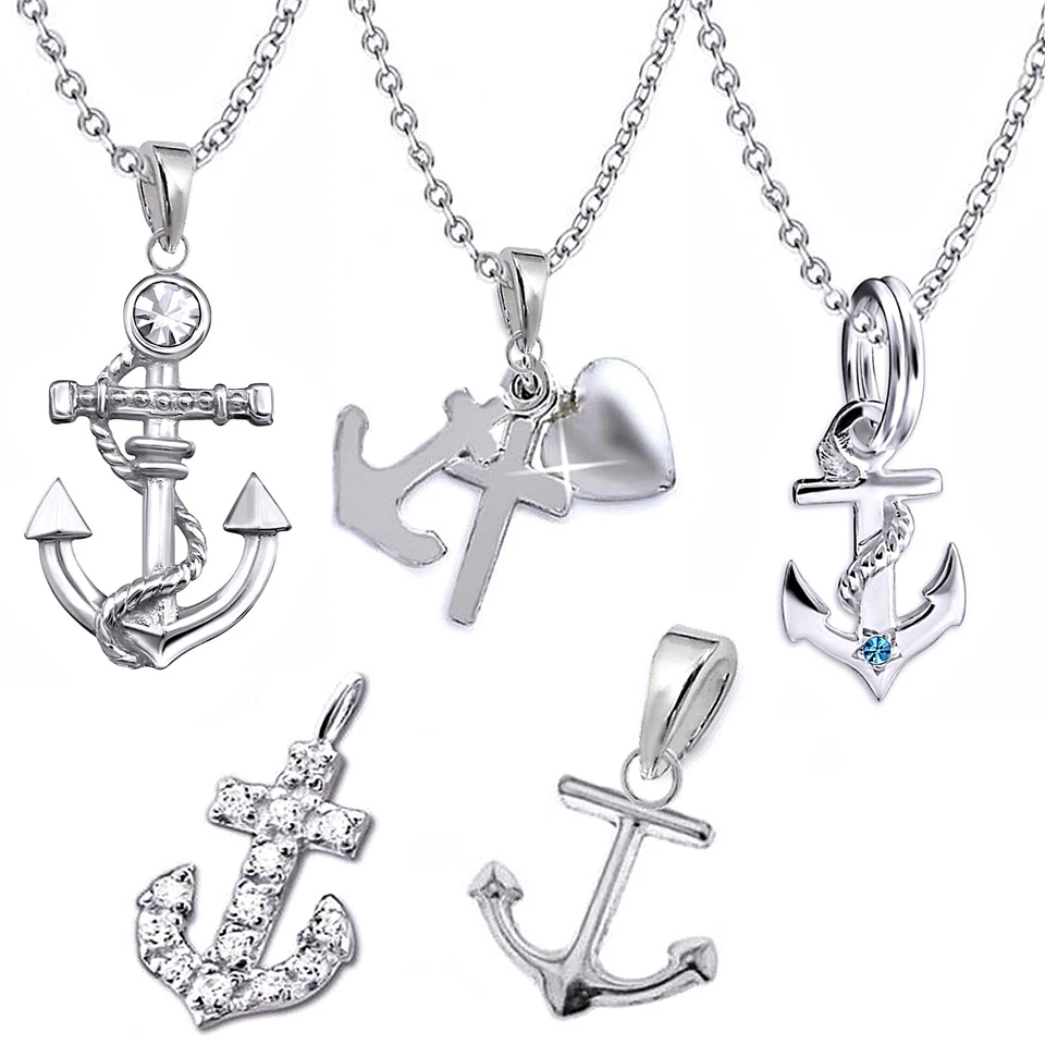 Anker Abhänger Hals-kette 925 Sterling Silber Maritim Kreuz Seefahrt - Bild 1 von 1