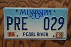 1998 MISSISSIPPI License Plate PEARL RIVER  # PRE 029
