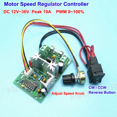 DC 12-36V 10A PWM DC Motor Speed Controller CW CCW Reversible Switch 12V 24V 36V - Image 1 of 2