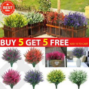 Artificial Flowers Plastic Fake Plant UV Resistant Home in/Outdoor Garden Decor - Picture 1 of 30