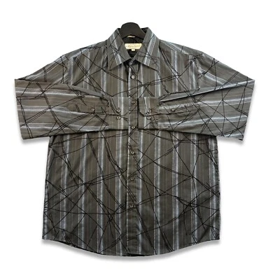 Eighty Eight Black & Blue Striped Button Up Skater Abstract Shirt Men's M - Image 1 of 4