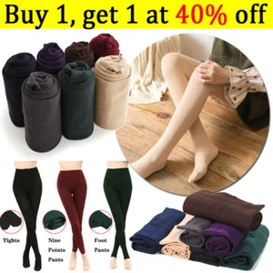 Women Winter Warm Fleece Lined Thick Thermal Full Foot Tights Long Ladies Pants - Picture 1 of 24