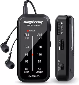 Mini AM/FM Radio Hand Stereo Portable Music Player AAA Batteries With Headphones - Picture 1 of 8