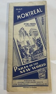 Vintage 1949 Montreal Kanada Stadt Straßenkarte Paris der Neuen Welt - Bild 1 von 4