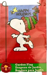 SNOOPY PEANUTS GANG Garden Flag Winter Woodstock Skating 12"x 18" NIP - Picture 1 of 2