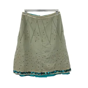 Schumacher Skirt Eyelet Size L Tan Blue Layered Sequin Italy Y2K Fairy Whimsy - Picture 1 of 12