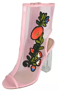 Delicious Mujer Punta Abierta Malla Botines Floral Transparente Tacón Alto Sandalias Rosa - Imagen 1 de 3