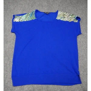 Cable & Gauge T-Shirt Top Women's Size XL Blue Patterned Shoulder Cap Sleeve - Picture 1 of 8