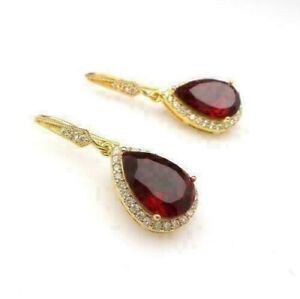 4 Ct Pear Lab created Red Garnet Drop & Dangle Earrings 14K Yellow Gold Plated