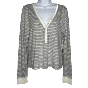 Abercrombie Fitch Gray White Striped Soft V-neck Henley Sweater Size XL - Picture 1 of 8