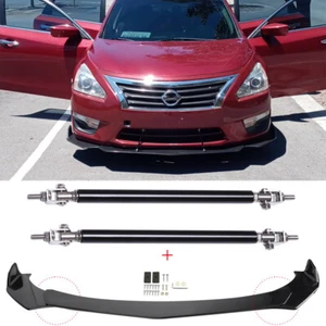 Divisor de labios delantero negro brillante + puntales para Nissan Altima 2000-2022 - Imagen 1 de 12