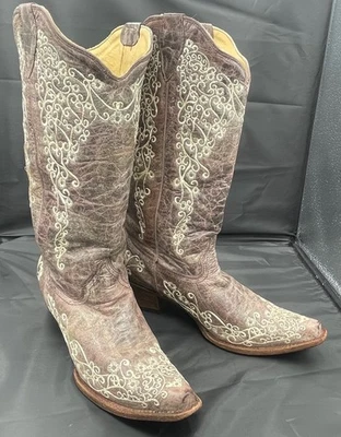 Corral A1094 Cowboy Boots Brown Leather Bone Crater Women's 11 M Western Floral - Image 1 of 4