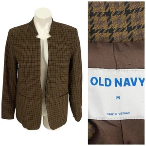 Blazer Old Navy Mujer Mediano Marrón Pata de Gallo Chaqueta Oficina Corpcore Carrera - Imagen 1 de 16
