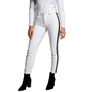 Pantalones de mezclilla Victoria’s Secret VS Siren blancos dorados negros a rayas laterales calce ajustado para mujer - Imagen 1 de 8