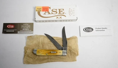 Case XX USA 2023 Burnt Goldenrod Bone Raindrop Damascus 52422 Mini Trapper Knife - Image 1 of 4