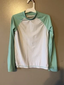 Tommy Bahama Boy's Size 7 Long Sleeve Rash Guard UV Swim Shirt White/Green - Picture 1 of 4