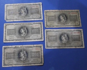 5 x Billetes griegos Grecia Segunda Guerra Mundial 1000 Dracma 1942 Amfípolis León con variedades - Imagen 1 de 2