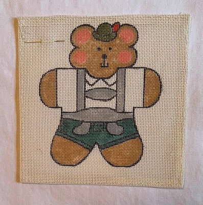 Christmas Lederhosen  Bear ornament needlepoint Canvas Vintage new - Image 1 of 3