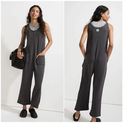 MADEWELL MWL Superbrushed Pull-On Jumpsuit Black Coal Gray Soft Terry | Large - Image 1 of 4