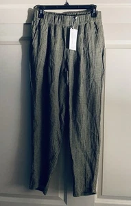 Eileen Fisher Loden Gingham Print 100% Organic Linen Ankle Pant PS NWT - Picture 1 of 3