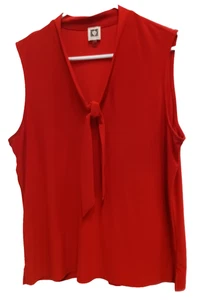 Anne Klein Womens Top XL Red Bow Tie Sleeveless Preppy Carrier Capsule - Picture 1 of 9