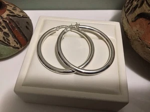 VTG JCM 925 Sterling Silver 2” Tube (3mm) Hoop Earrings Hinged Clasps EUC 10g - Picture 1 of 7