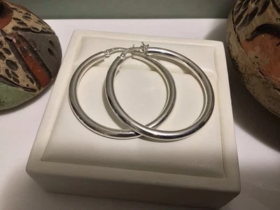 VTG JCM 925 Sterling Silver 2” Tube (3mm) Hoop Earrings Hinged Clasps EUC 10g - Image 1 of 4