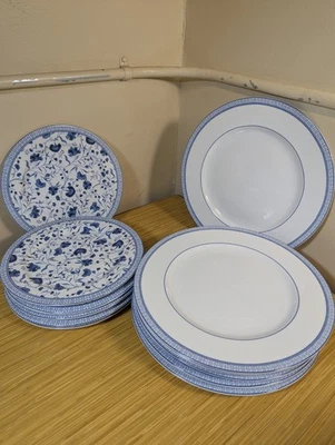 KSH лот из 12 синих и белых обеденных и салатных тарелок Ralph Lauren с цветочным рисунком «Макао»  - Изображение 1 из 4