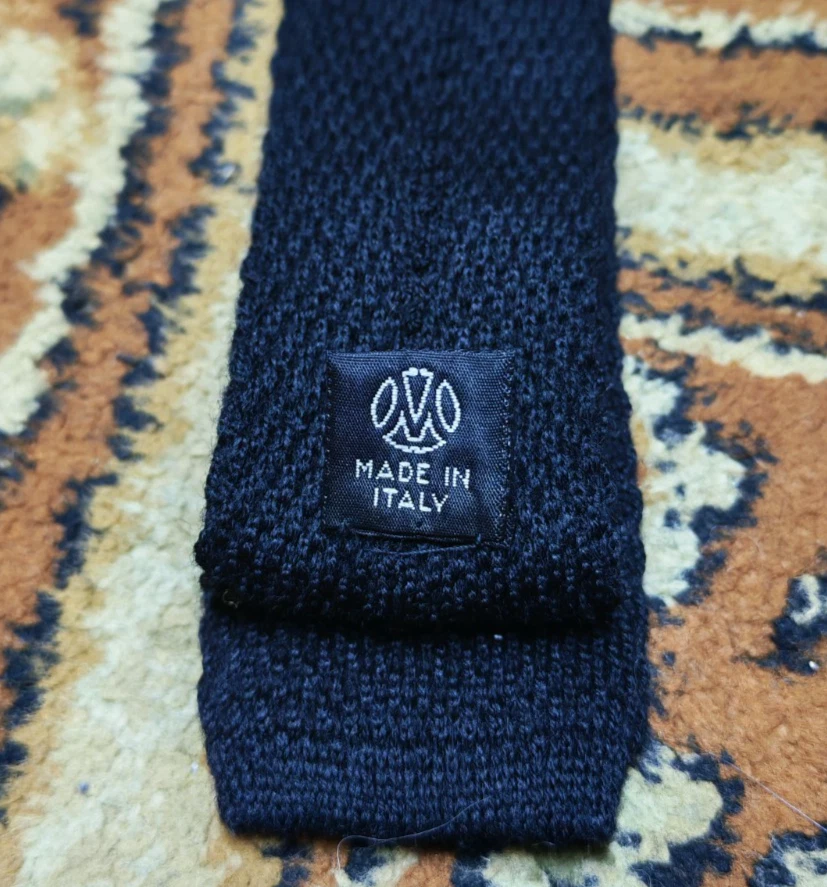 Corbata de cuello negra tejida corte cuadrado de lujo 100 % lana pura clásica vintage para hombre Foto 1 de 4