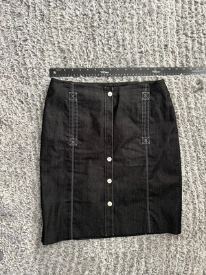 ОГРАНИЧЕННЫЙ ЭЛАСТИЧНОЙ ЖЕНЩИН ЮБКА НА ПУГОВИЦАХ ЧЕРНЫЙ ДЖИНСОВОЙ ТКАНИ РАЗМЕР 8 НОВЫЙ - Изображение 1 из 4