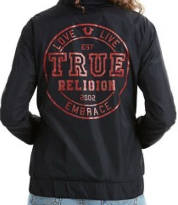 Chaqueta cortavientos Coach ligera de diseñador rara TRUE RELIGION para mujer S negra usada en excelente estado Foto 1 de 4