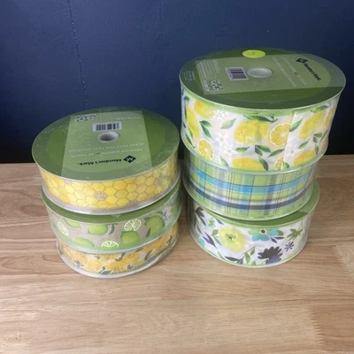 Sams Club Wired Ribbon 50 Yards 1.5 & 2.5 Inches Wide Lemons Lime Flower Yellow - Image 1 of 4