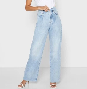 Pantalones de mezclilla Mango Daniela plisados pierna ancha talla 8 lavado claro botón mosca - Imagen 1 de 10