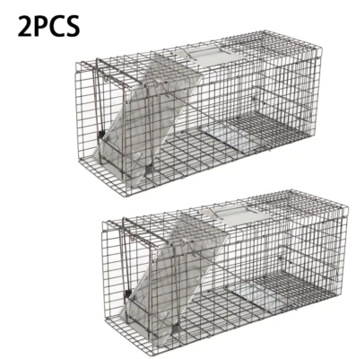 2X 32" Vivo Grande Animal Trampa Humano Mapache Jaula Resorte Plegable con Puerta Foto 1 de 4