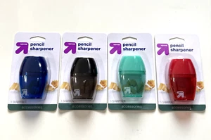4 X Up&Up Pencil Sharpener, 1 Hole with Plastic Receptacle (Assorted Colors) - Picture 1 of 6