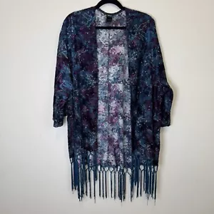 Disney Torrid Tinkerbell Frange Cardigan Donna 3X Viola Blu Kimono Texturizzato - Foto 1 di 8